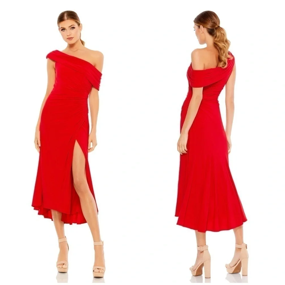 IEENA FOR MAC DUGGAL Ruched Off The Shoulder Midi Dress In Red